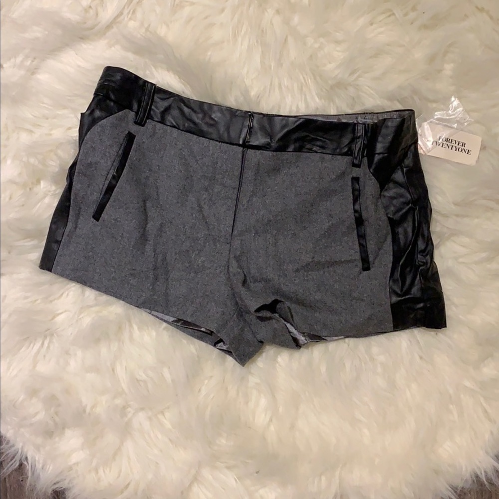 Forever 21 Grey PU FAUX LEATHER Trim shorts